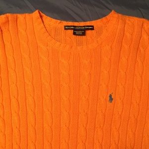 orange sweater blue polo logo size large